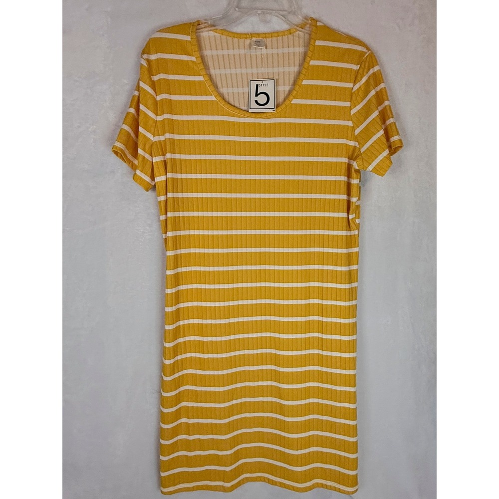 Ribbed Stripe T Shirt Dress XL Yellow White Stretch Bodycon NWT